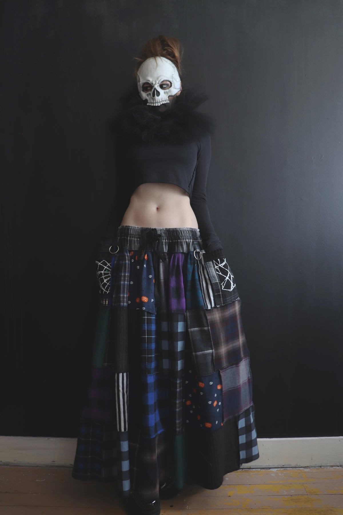 ImCarryingTheNewsThatYesterdaysChanged (One Size) Cotton Patch Quilt Floor Length Skirt With Pockets Halloween Night