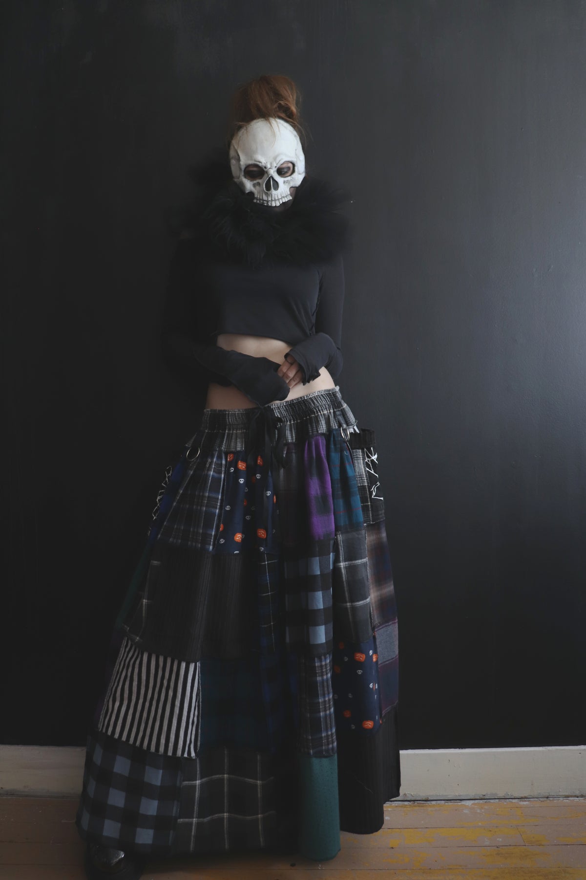 ImCarryingTheNewsThatYesterdaysChanged (One Size) Cotton Patch Quilt Floor Length Skirt With Pockets Halloween Night